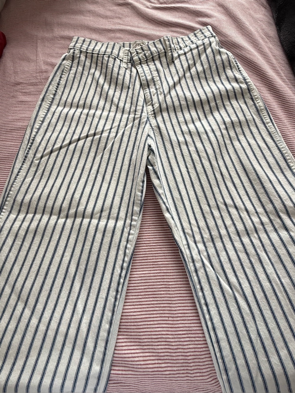 J. Crew White with Navy Vertical Stripe Wide Leg Pants